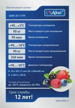 Шкаф шоковой заморозки для полуфабрикатов Abat ШОК-20-1/1М Шкаф шоковой заморозки для полуфабрикатов Abat ШОК-20-1/1М